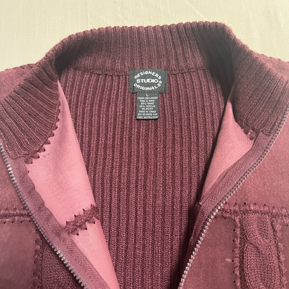 Designer’s Studio Originals Burgundy Suede & Knit Zip Vest Women’s Size Large - Picture 4 of 10